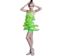HWBZSZY Vestido con Flecos para Niños Vestido Sin Mangas Falda Práctica De Práctica De Fiesta Clubwear Salón De Baile Samba Tango Salsa Traje Actuación Escénica Latina para Niña,Verde,170cm