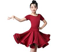 HWBZSZY Vestido De Baile Latino para Niñas De Manga Corta Tango Salsa Trajes De Salón Competencia De Baile Falda Ropa De Práctica,Rojo,S