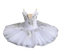 HWBZSZY Vestido de Ballet con Lentejuelas para niña, Leotardo de Danza gimnástica sin Mangas con Falda de Tul con Volantes, Ropa de Baile de Bailarina Estampada, Disfraz de actuación,Blanca,120cm