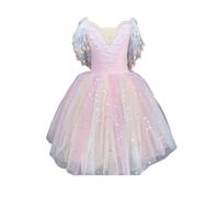 HWBZSZY Vestido de Ballet de Princesa con Lentejuelas para niñas, Leotardo de Gimnasia con Bordado de Flores y Falda de Tul con Volantes, Traje de Baile de una Pieza para actuación,Rosado,150cm