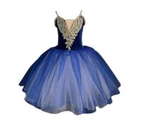 HWBZSZY Vestido De Ballet De Rendimiento Para Niños Niñas Falda De Baile Brillante Lentejuelas Bordado De Flores Ropa De Baile De Gimnasia Para Bailarina De Baile De Salón Traje Bailarina,Azul,130cm