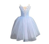 HWBZSZY Vestido de Princesa para niñas con decoración Floral de Diamantes de imitación Maillot de Ballet Falda Larga Traje de práctica de Patinaje de Gimnasia Traje de Bailarina,Blue 1,100cm