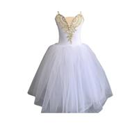 HWBZSZY Vestido de Princesa para niñas con decoración Floral de Diamantes de imitación Maillot de Ballet Falda Larga Traje de práctica de Patinaje de Gimnasia Traje de Bailarina,Blanca,130cm