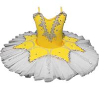 HWBZSZY Vestido de tutú de Ballet con Lentejuelas y decoración de Diamantes de imitación, con Tirantes Ajustables, para niñas, Traje de competición Profesional, Leotardos,Amarillo,140