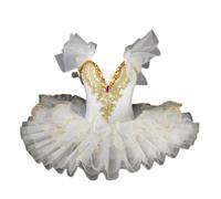 HWBZSZY Vestido de Tutú Profesional para Niñas, Colorido Disfraz de Bailarina del Lago de los Cisnes, Traje de Danza de Gimnasia con Lentejuelas Brillantes para Fiestas y Baile de Salón,Blanco,130cm