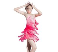 HWBZSZY Vestidos con Flecos para Niñas, Vestido De Baile Latino Sin Espalda, Ropa De Baile De Competición De Salón para Fiesta, Trajes De Práctica De Actuación De Samba Tango,Rojo,130cm