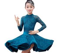 HWBZSZY Vestidos de encaje de verano para niñas con volantes, vestido de baile latino con patrón floral para salón, competición, fiesta, escenario, práctica, disfraces, 2 piezas