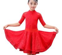 HWBZSZY Vestidos de encaje de verano para niñas con volantes, vestido de baile latino con patrón floral para salón, competición, fiesta, escenario, práctica, disfraces, 2 piezas