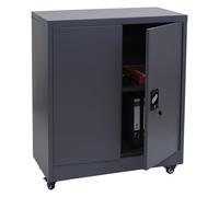 HWC-O50 - Armario archivador de acero con ruedas, 2 puertas con cerradura, acero, 98 x 80 x 40 cm, color gris oscuro
