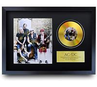 HWC Trading A3 FR ACDC Rock Music Malcolm Angus Young Brian Johnson imagen autografiada con disco dorado, imagen para fans de memorabilia de música, A3, enmarcada