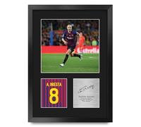HWC Trading Andres Iniesta Barcelona Regalos Impresos Imagen De Autógrafo Firmado Para Los Aficionados Al Fútbol Y Partidarios - A3 Retrato Enmarcado
