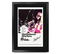 HWC Trading Dirty Harry A3 Enmarcado Regalo De Visualización De Fotos De Impresión De Imagen Impresa Autógrafo Firmado Por Clint Eastwood Los Aficionados Al Cine