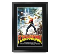 HWC Trading Flash Gordon 1980 Los Regalos Imprimieron El Cartel Firmaron La Imagen Del Autógrafo Para Los Fans De La Memorabilia De La Película - A3 Enmarcado