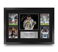 HWC Trading Fotografía firmada A3 de Lionel Messi Argentina Gifts para aficionados y aficionados al fútbol, enmarcada en tamaño A3
