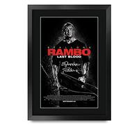 HWC Trading FR - Póster impreso A3 de Rambo 5 Last Blood Sylvester Stallone Gifts con autógrafo firmado para fanáticos de la película, enmarcado A3
