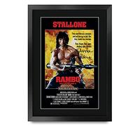 HWC Trading FR - Póster impreso A3 de Rambo First Blood Part 2 de Sylvester Stallone Gifts impreso con autógrafo para fanáticos de la película, enmarcado A3