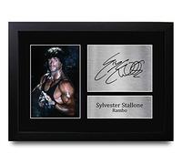 HWC Trading - Imagen impresa autografiada de Sylvester Stallone como Rambo, John Presents, para fans de recuerdos de películas, formato A4, con marco