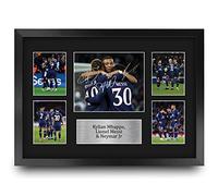 HWC Trading Kylian Mbappe, Lionel Messi & Neymar Jr Exhibición Firmada De La Fotografía Del Autógrafo De Los Recuerdos Impresos Para Los Aficionados Y Los Partidarios Del Fútbol - A3 Enmarcado