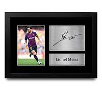 HWC Trading Lionel Messi A4 Enmarcado Regalo De Visualización De Fotos De Impresión De Imagen Impresa Autógrafo Firmado Por Barcelona Los Aficionados Al Fútbol