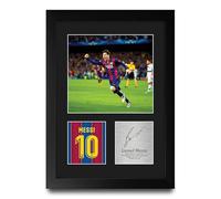 HWC Trading Lionel Messi Barcelona Regalos Impresos Imagen De Autógrafo Firmado Para Los Aficionados Al Fútbol Y Partidarios - A4 Retrato Enmarcado