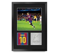 HWC Trading Lionel Messi Barcelona Regalos Impresos Imagen De Autógrafo Firmado Para Los Aficionados Al Fútbol Y Partidarios - A3 Retrato Enmarcado