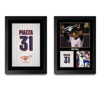HWC Trading Mike Piazza Collection x2 Autógrafo Láminas Enmarcadas A4 | Marco Negro Fabricado en Nuestro Taller del Reino Unido, Para Colocar de Pie o Colgar, Regalo de Coleccionismo