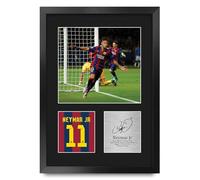 HWC Trading Neymar Jr Barcelona Regalos Impresos Imagen De Autógrafo Firmado Para Los Aficionados Al Fútbol Y Partidarios - A3 Retrato Enmarcado