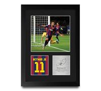 HWC Trading Neymar Jr Barcelona Regalos Impresos Imagen De Autógrafo Firmado Para Los Aficionados Al Fútbol Y Partidarios - A4 Retrato Enmarcado