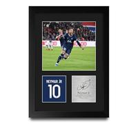 HWC Trading Neymar Jr Paris Blue and Reds Regalos Impresos Imagen De Autógrafo Firmado Para Los Aficionados Al Fútbol Y Partidarios - A4 Retrato Enmarcado