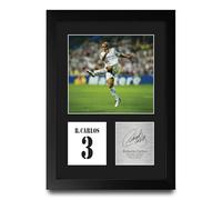 HWC Trading Roberto Carlos Real Madrid Regalos Impresos Imagen De Autógrafo Firmado Para Los Aficionados Al Fútbol Y Partidarios - A4 Retrato Enmarcado