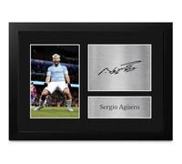 HWC Trading Sergio Aguero A4 Enmarcado Regalo De Visualización De Fotos De Impresión De Imagen Impresa Autógrafo Firmado Por Manchester City Los Aficionados Al Fútbol