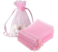 Hwceo Juego de 50 bolsas de organza con cordón de 5 x 7 pulgadas, color rosa para baby shower, cumpleaños de niña, recuerdos de fiesta, boda, despedida de soltera, graduación, Halloween, bolsa de