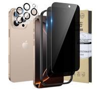 HWeggo 2 + 2PACK para iPhone 16 Pro Max Protector de pantalla de privacidad con protector de lente de cámara, HD Clear 9H Dureza Anti Spy Película de vidrio templado privado negro