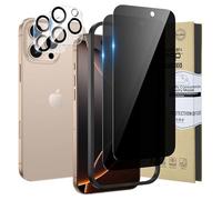 HWeggo 2 + 2PACK para iPhone 16 Pro Protector de pantalla de privacidad con protector de lente de cámara, HD Clear 9H Dureza Anti Spy Película de vidrio templado privado negro