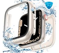 HWeggo [2 Piezas] Funda para Apple Watch Series 9/8/7 41mm Funda Protector de Pantalla Vidrio Templado,Completa Claridad Dura Iwatch Estuche,Parachoques Delantero y Trasero,Starlight