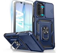 HWeggo Fund para Samsung Galaxy A17 con Protector de cámara Protector de Pantalla y Soporte de Anillo magnético, Funda Resistente para teléfono con protección contra caídas Estuche Protector, Azul