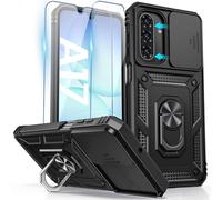 HWeggo Fund para Samsung Galaxy A17 con Protector de cámara Protector de Pantalla y Soporte de Anillo magnético, Funda Resistente para teléfono con protección contra caídas Estuche Protector, Negro