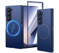 HWeggo Funda para Samsung Galaxy Z Fold 6, [Compatible con Carga Magnética] Ultra Delgada con Protector de Pantalla Incorporado, Cubierta Antichoque Mate para Z Fold 6, Azul