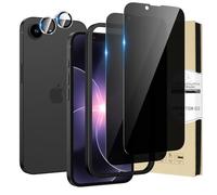 HWeggo Paquete de 2+2 para iPhone 17e/16e Protector de pantalla privada con protector de lente de cámara, HD claro, dureza 9H, anti espía, negro privado, película de vidrio templado