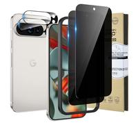 HWeggo para Google Pixel 9 Pro XL Protector de Pantalla Privacidad de 2 piezas con accesorios de protector de pantalla de cámara de 2 piezas [para huellas dactilares] 9H dureza HD