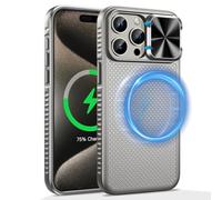 HWeggo para iPhone 15 Pro MAX 6.7“ Funda Magnetica,Compatible con MagSafe&Slide Camera Cover,Grado Militar Antichoque Ligero TPU Bumper Borde Protector Funda Teléfono (Titanio)