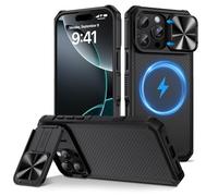 HWeggo para iPhone 16 Pro MAX 6.9" Funda Magnética,Compatible con MagSafe&Slide Camera Push Window Holder Cover Funda Protectora de Grado Militar para el Teléfono,Negro