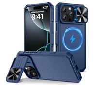 HWeggo para iPhone 16 Pro MAX 6.9" Funda Magnética,Compatible con MagSafe&Slide Camera Push Window Holder Cover Funda Protectora de Grado Militar para el Teléfono (Azul, iPhone 16 Pro MAX)