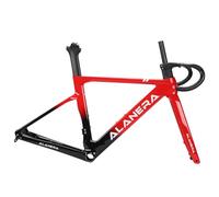HWEVDHJ Juego De Cuadro Bici Carretera 47/51/54/56/58cm Cuadro De Bicicleta Freno De Disco Eje Pasante F12*100mm R12*142mm con Horquilla Manillares Enrutamiento Interno(Rosso,56cm)
