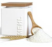 HWG-Home® - Harina de almacenamiento hermético, 1 kg, para una larga vida útil, diseño de lata de harina y recipiente de cerámica rectangular, apilable para ahorrar espacio