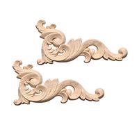 HWIREUIGT 2X Calcomanía de Madera Tallada Esquina Apliques Onlay Puerta Decoración de Pared 12X6cm Sin Pintar