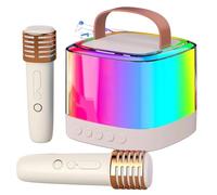 HWIREUIGT Mini Máquina de Karaoke con 2 Micrófonos Inalámbricos y Altavoz Bluetooth Portátil para Fiestas en Casa. Reproductor de Música.