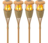 Hwishare Farolas solares para exterior, con llama parpadeante, decoración para jardín, terraza y patio (4 unidades)
