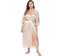 HWJFDC Bata Mujer Bata de Dormir Sexy Gris Grande Lisa for Novia, Kimono de satén de Seda con Encaje, Bata de Boda, Bata de baño, Vestidos Largos for Mujer(Champagne,L)