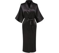 HWJFDC Bata Mujer Bata Larga de satén de Seda for Mujer, for Boda, Novia, Dama de Honor, Kimono, Bata de baño Femenina, Talla Grande XXXL, Bata de baño Sexy(Black,S)